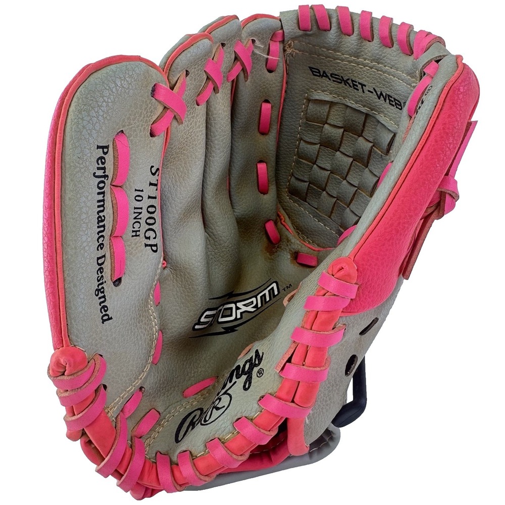 Rawlings Storm ST100GP 10" Youth Baseball Glove Pink Gray Left Hand LH Throw